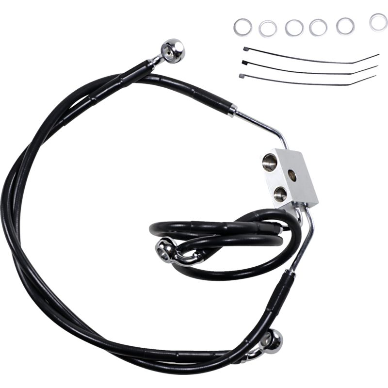 612137-4BLK DRAG-SPECIALTIES 12-17 FXDF FRT BLK +4 BRK LINE W/ABS 12-17 FXDF FRT BLK +4 BRK LINE W/ABS BRAKE LINES-HOSES-STAINLESS STEEL 