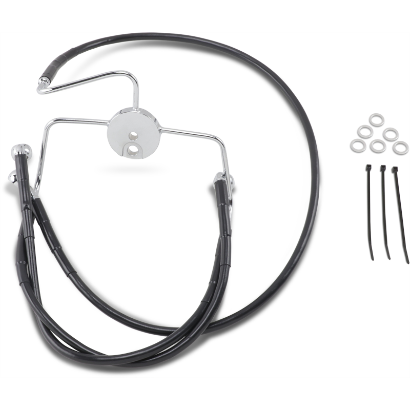 644410-8BLK DRAG-SPECIALTIES 94-07 FLHR +8BLK FRT BRK LINE KIT 94-07 FLHR +8BLK FRT BRK LINE KIT BRAKE LINES-HOSES-STAINLESS STEEL 