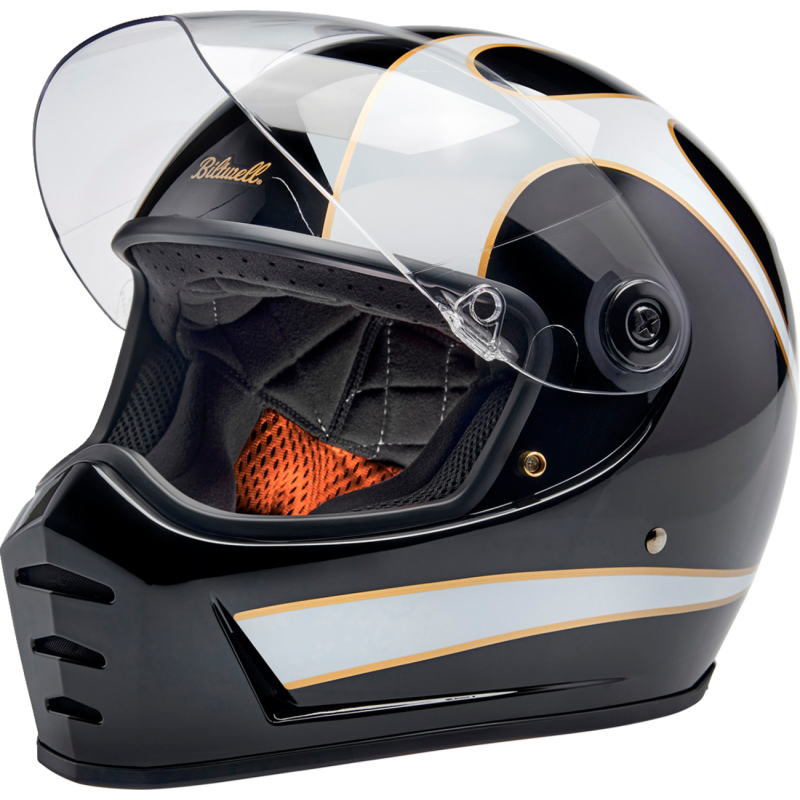 1004-570-504 BILTWELL LANE SPLITTER BLACK/WHTE FLAMES LG LANE SPLITTER BLACK/WHTE FLAMES LG STREET FULL FACE ADULT HELMET 