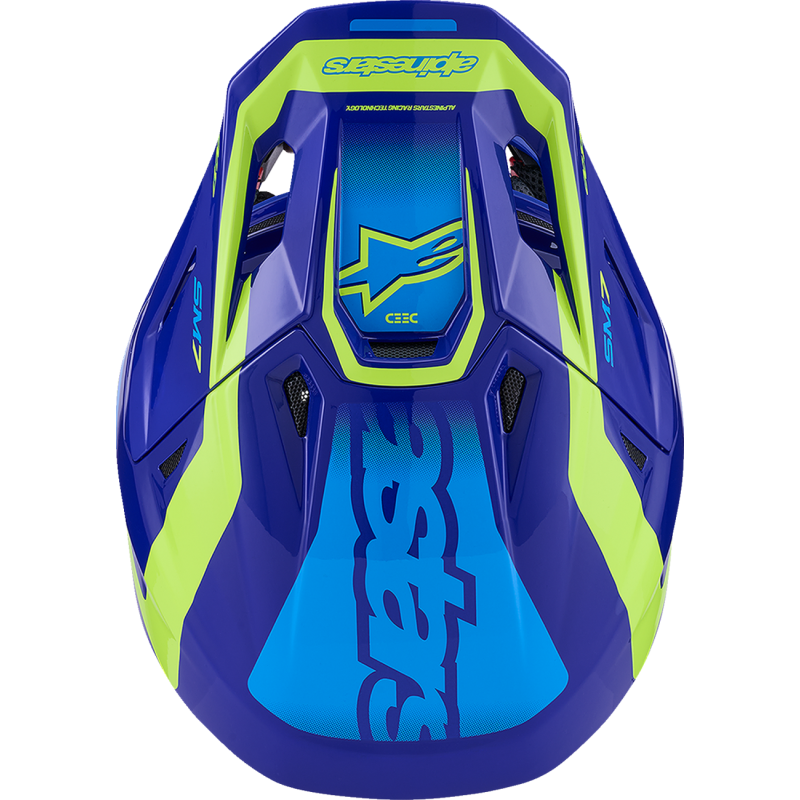8302326-7253-XL ALPINESTARS HELMET SM7 DEED BLUE/YEL XL HELMET SM7 DEED BLUE/YEL XL OFFROAD FULL FACE 1-PC ADULT HELMET 