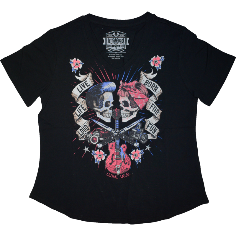 LA70200-3X LETHAL-THREAT TEE SPEED SOUND V BK 3X TEE SPEED SOUND V BK 3X T-SHIRTS-LADIES 