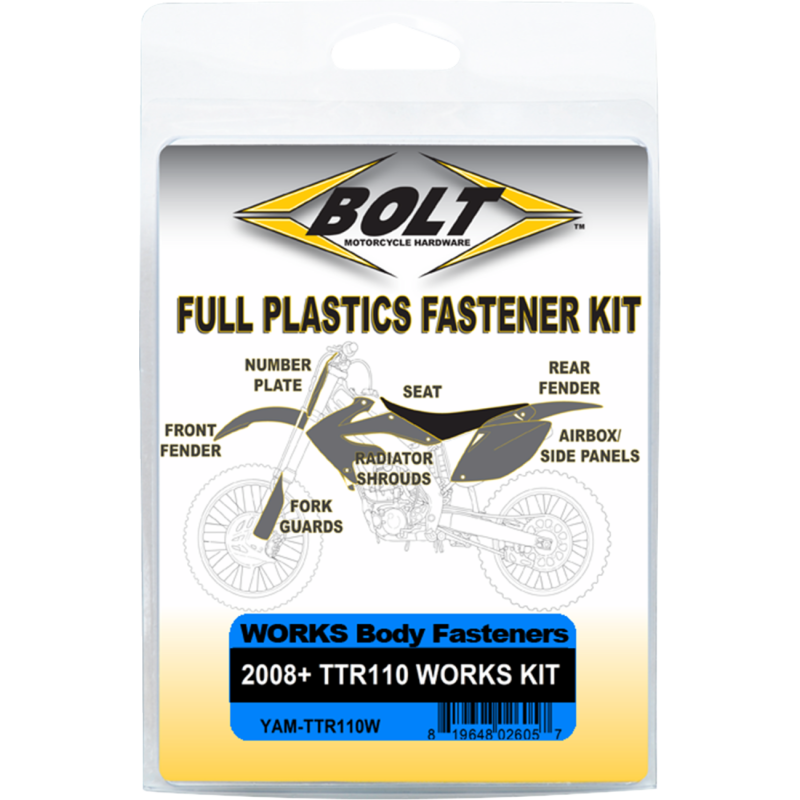 YAM-TTR110W BOLT Body Work Fastener Kit - '08-'25 Yamaha TT-R 110 Body Work Fastener Kit - '08-'25 Yamaha TT-R 110 HARDWARE KITS - APPLICATION RELATED 