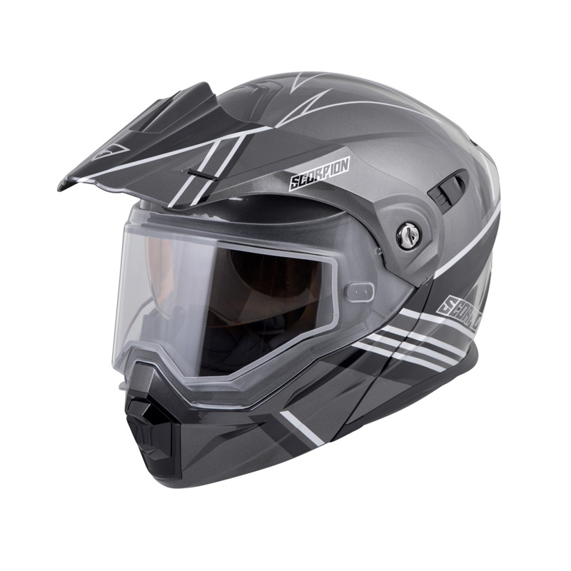 95-1292-SE SCORPION EXO-AT950 SNOW HELMET (ELECTRIC SHIELD) - TETON - BLACK/SILVER (XS) EXO-AT950 SNOW HELMET (ELECTRIC SHIELD) - TETON - BLACK/SILVER (XS) Modular Flip-Up Helmet 