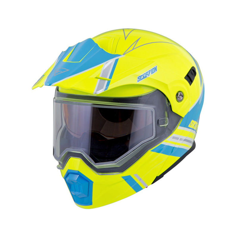 95-1195-SE SCORPION EXO-AT950 SNOW HELMET (ELECTRIC SHIELD) - TETON - NEON YELLOW/BLUE (L) EXO-AT950 SNOW HELMET (ELECTRIC SHIELD) - TETON - NEON YELLOW/BLUE (L) Modular Flip-Up Helmet 